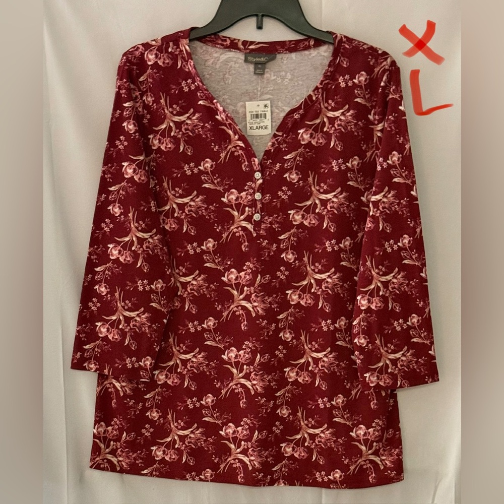 Style & Co. Red Floral Women's Top